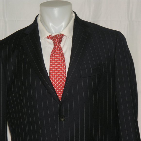 Arthur & Fox Flat Front Blue Striped Two Button Suit 44R - Picture 5 of 13